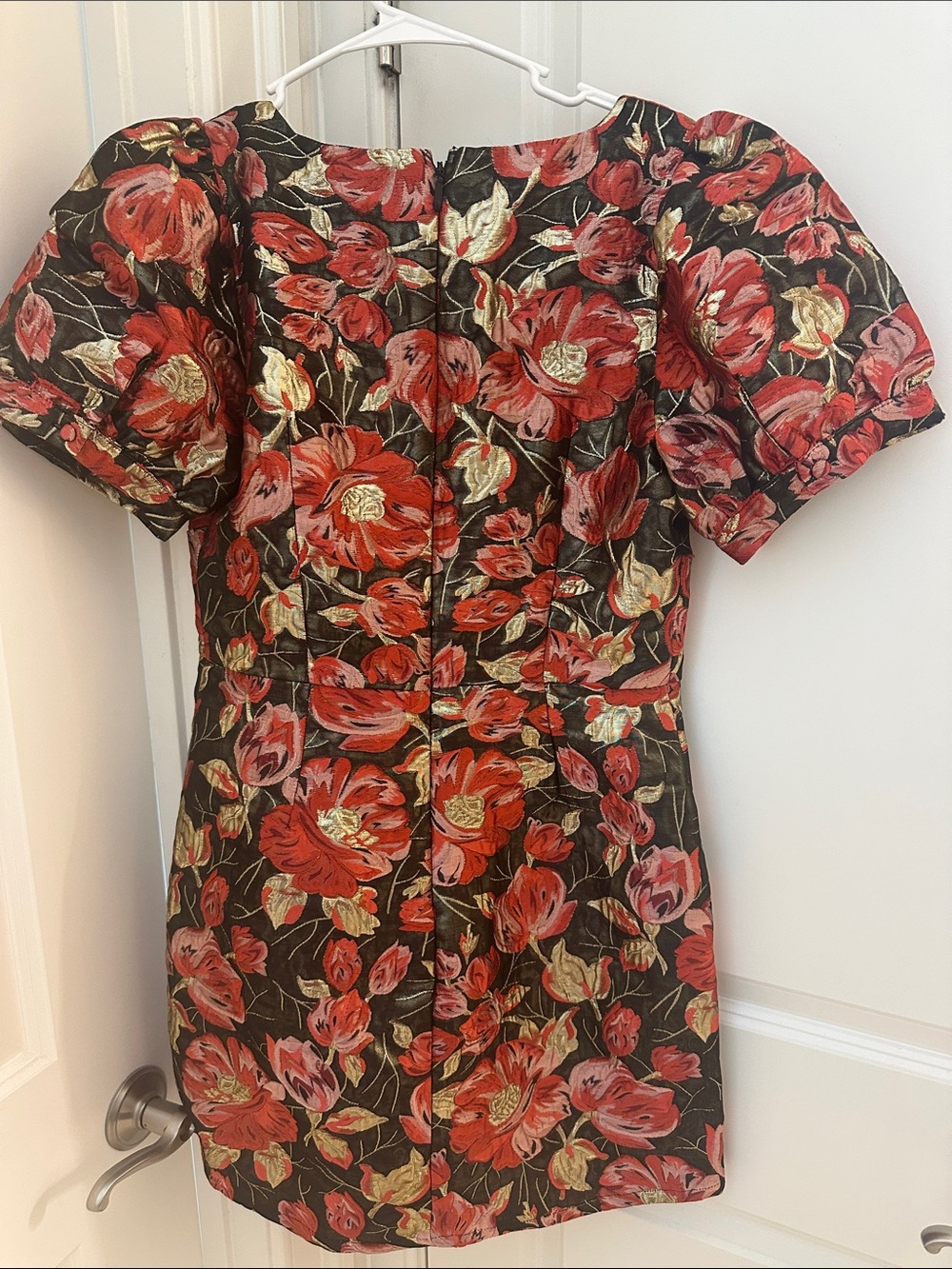 Adelyn Rae Claris Mini Dress M Pink Black Floral Puff Sleeve Formal Party - Picture 4 of 7